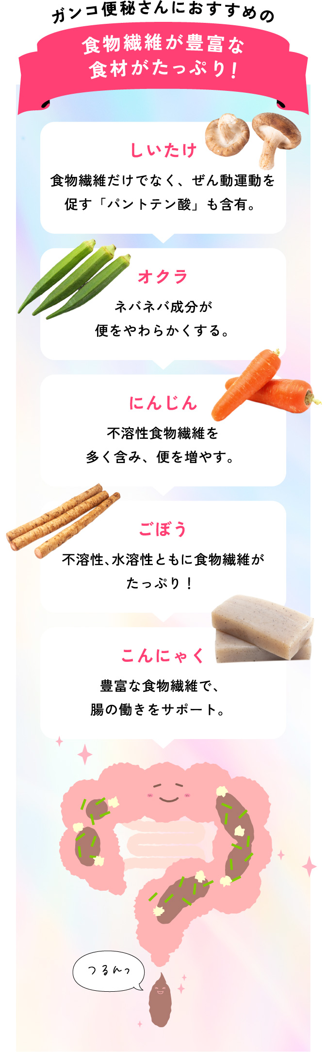 ガンコ便秘さんにおすすめの 食物繊維が豊富な食材がたっぷり！