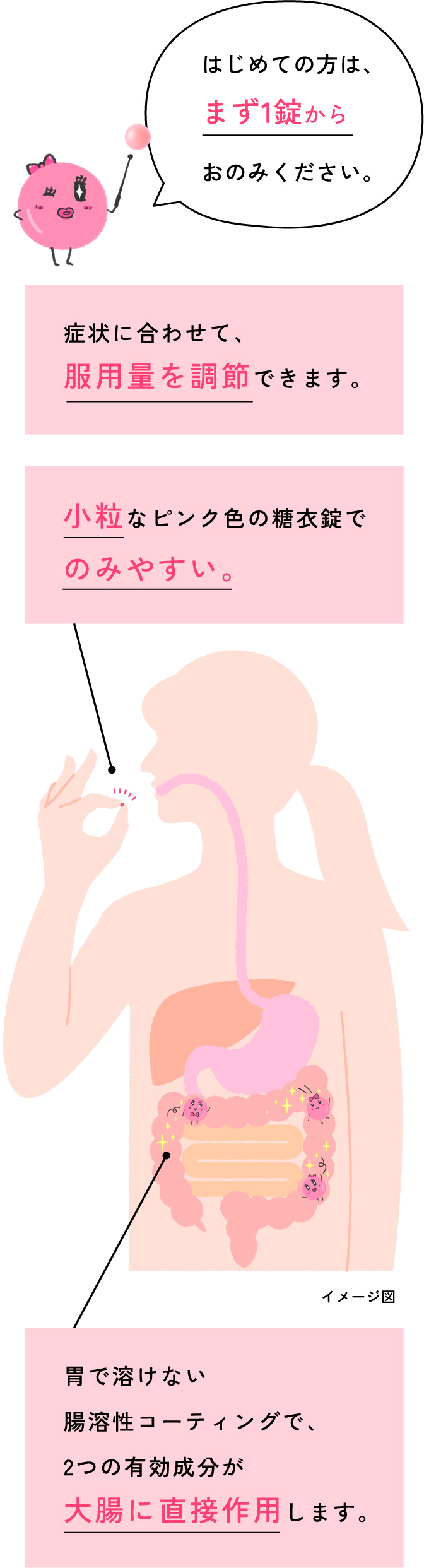 はじめての方は、まず1錠からおのみください。