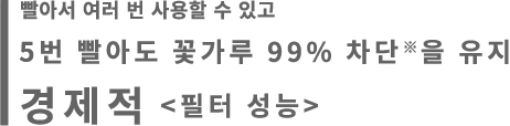 5번 빨아도 꽃가루 99% 차단※을 유지 경제적 <필터 성능>